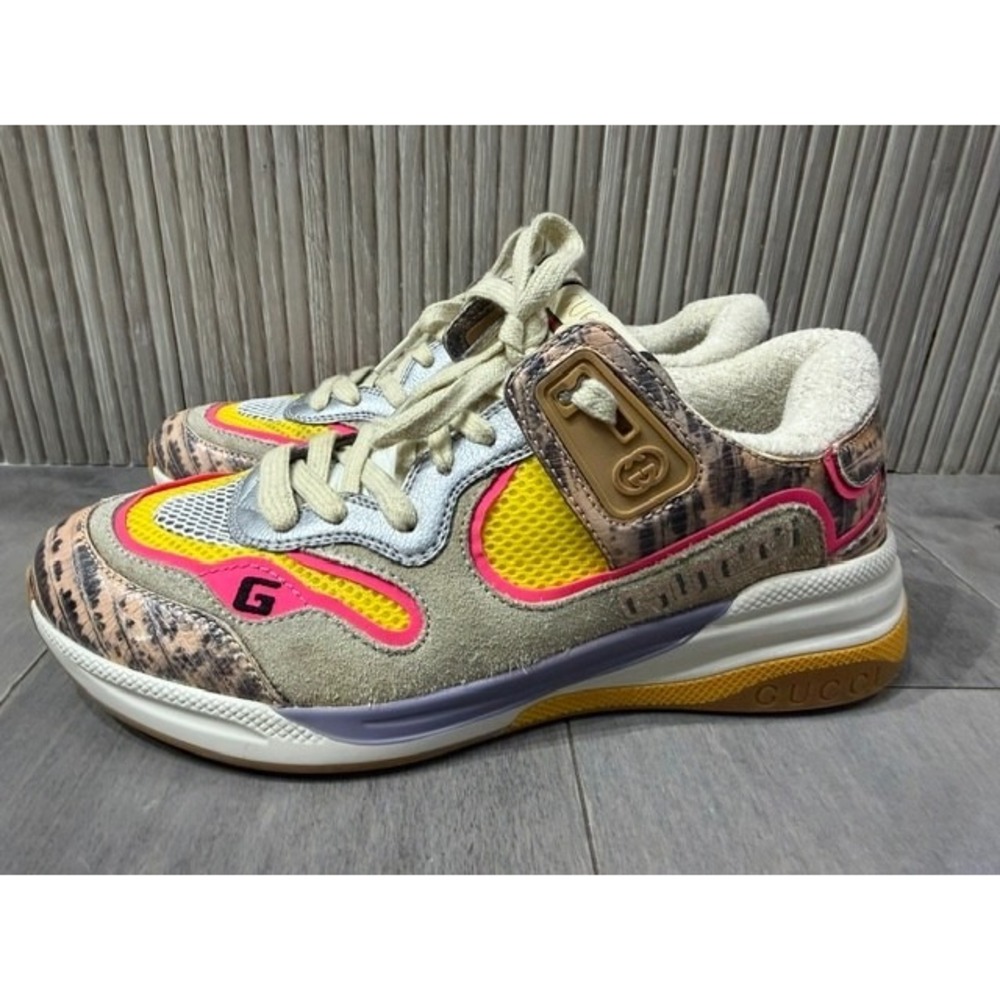 Authentic GUCCI Women's Ultrapace Pink Tejus Printed Sneakers Size 37.5